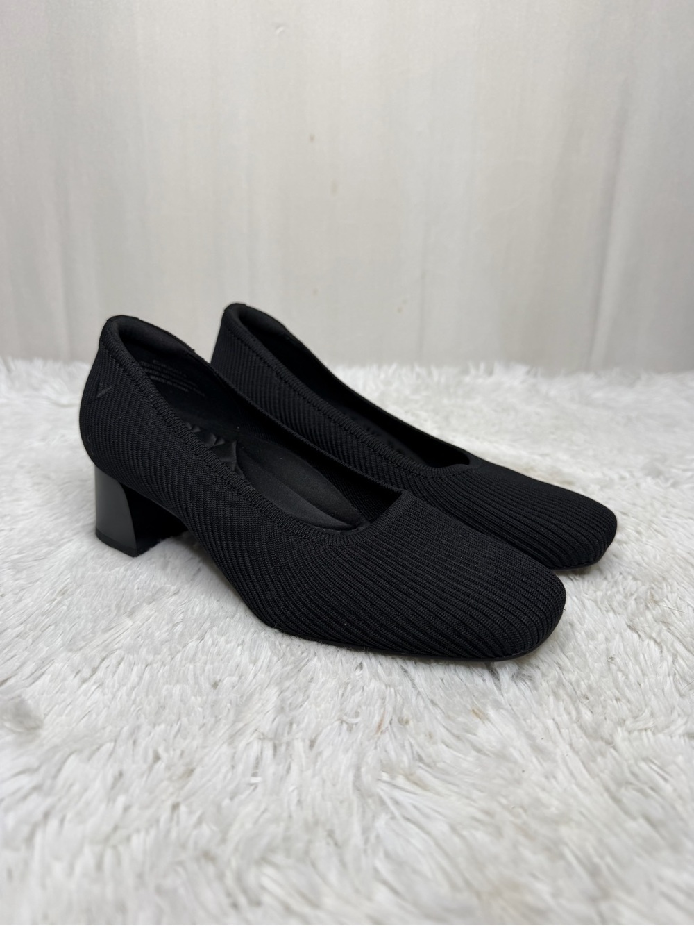 VIVAIA / black Margot square toe chunky knit heels / 38.5 (US 7.5)